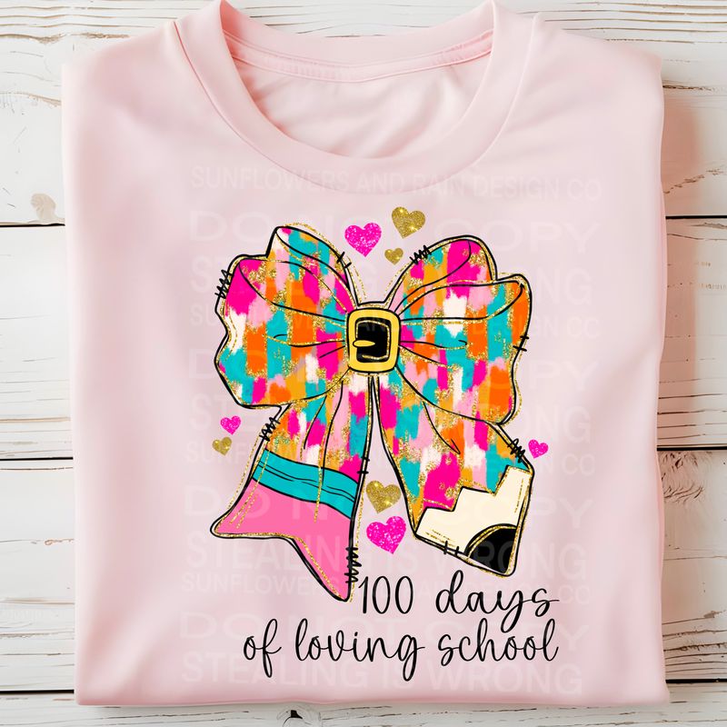 Coquette bow 100 days of school .Png file for sublimation and dtf T-shirts and prints.
