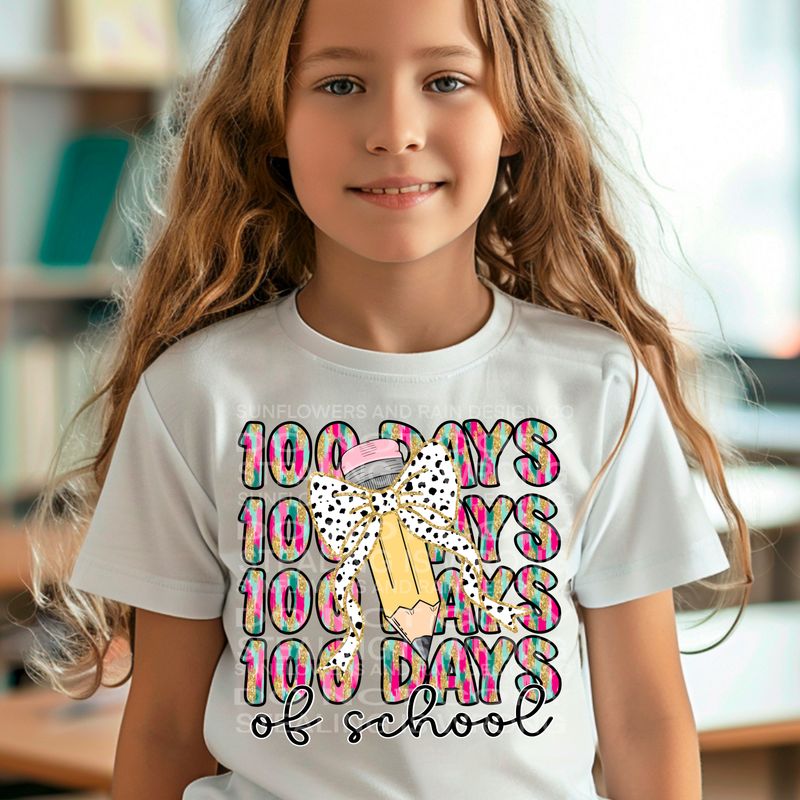 Coquette Bow 100 days of school .Png file for sublimation and dtf T-shirts and prints.