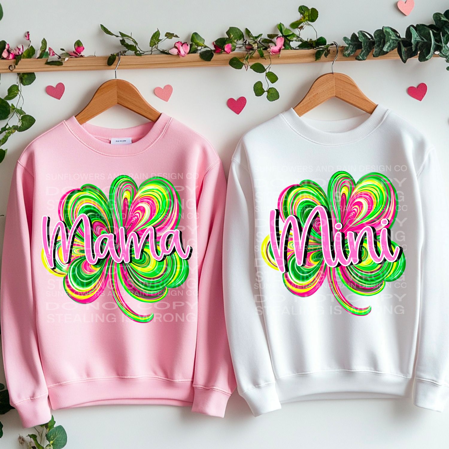 Shamrock mama and mini bundle Png file for sublimation and dtf T-shirts and prints.