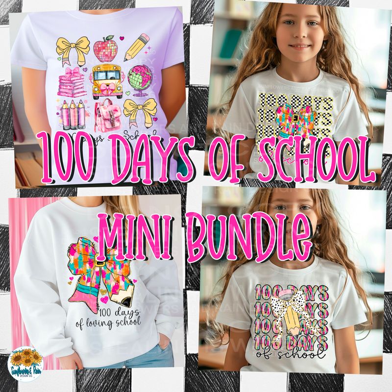 100 days bow mini bundle mini bundle Png file for sublimation and dtf T-shirts and prints.