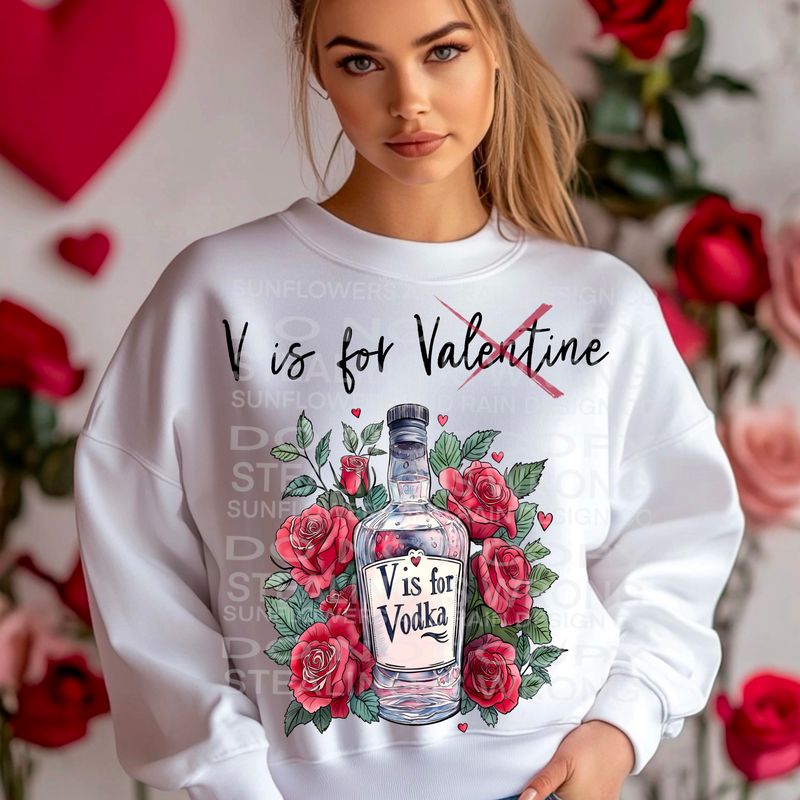 Valentine’s Day V is for vodka   .Png file for sublimation and dtf T-shirts and prints.