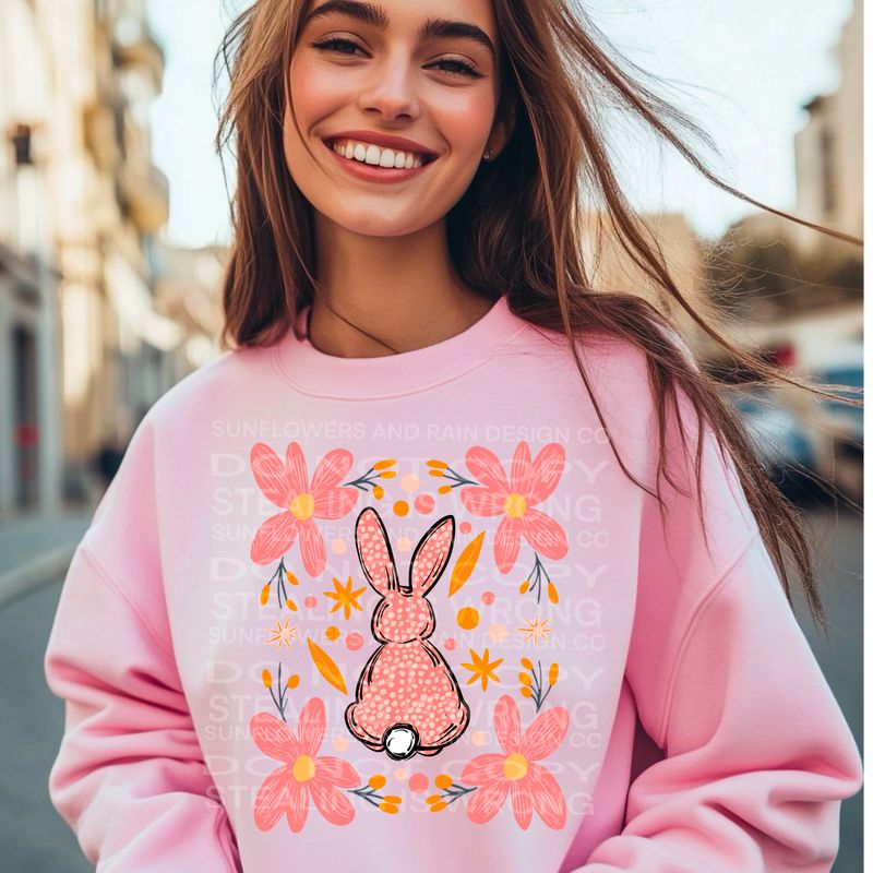 Easter pink flower bunny .Png file for sublimation and dtf T-shirts and prints.