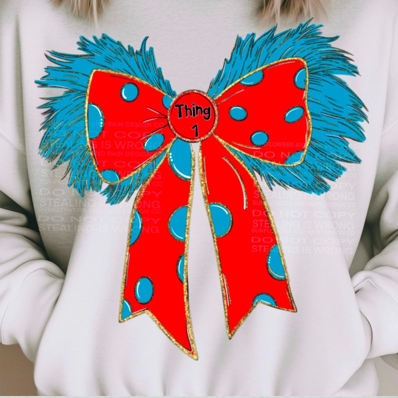 Thing 1 and Thing 2 coquette bow, read across America , SUESS , png file for sublimation and dtf shirts. Digital download only.