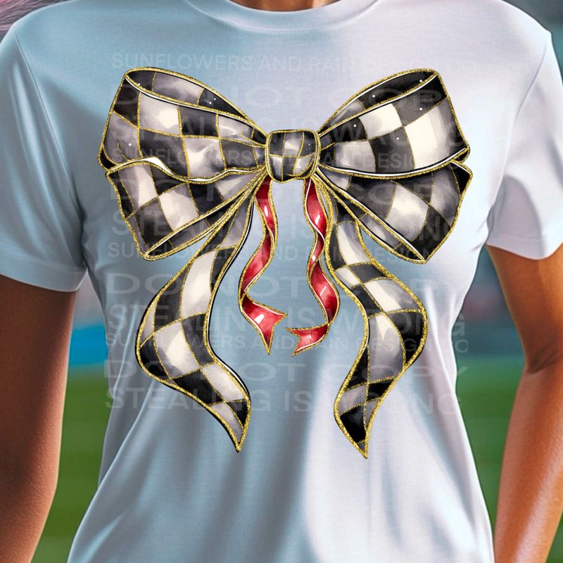 Gold checkered bow, coquette bow png file for sublimation and dtf shirts. Digital download only.