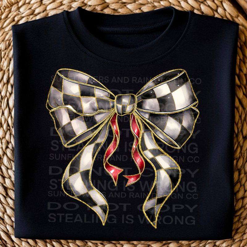 Gold checkered bow, coquette bow png file for sublimation and dtf shirts. Digital download only.