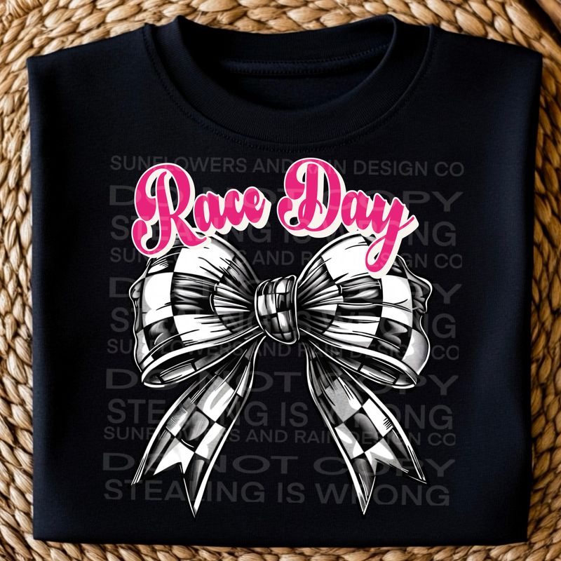 Race day pink checkered bow, coquette bow png file for sublimation and dtf shirts. Digital download only.