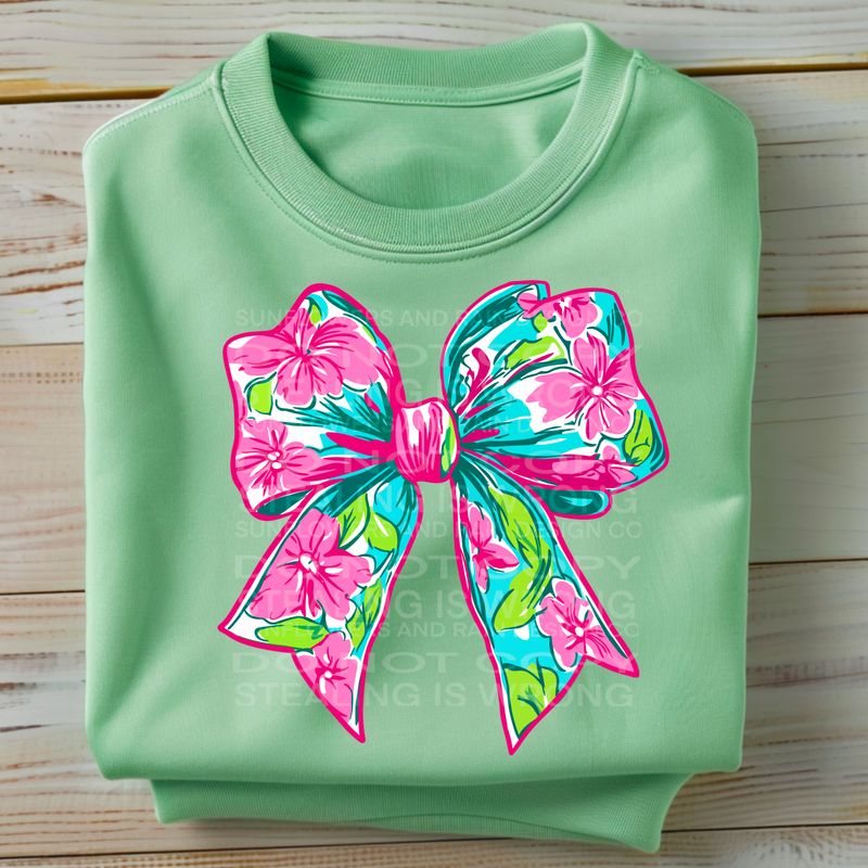 Pink flower print  bow, coquette bow png file for sublimation and dtf shirts. Digital download only.