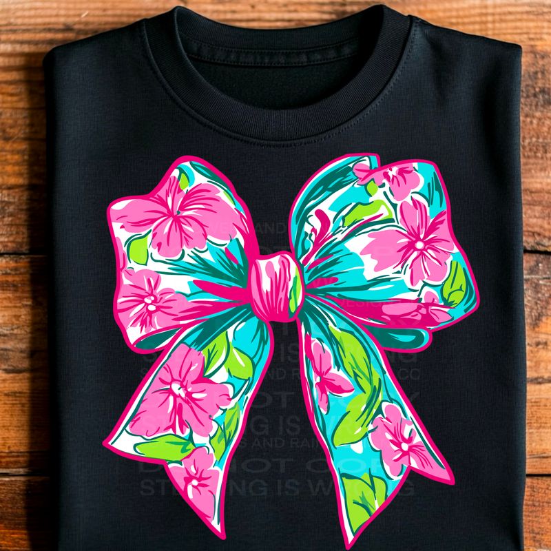 Pink flower print  bow, coquette bow png file for sublimation and dtf shirts. Digital download only.