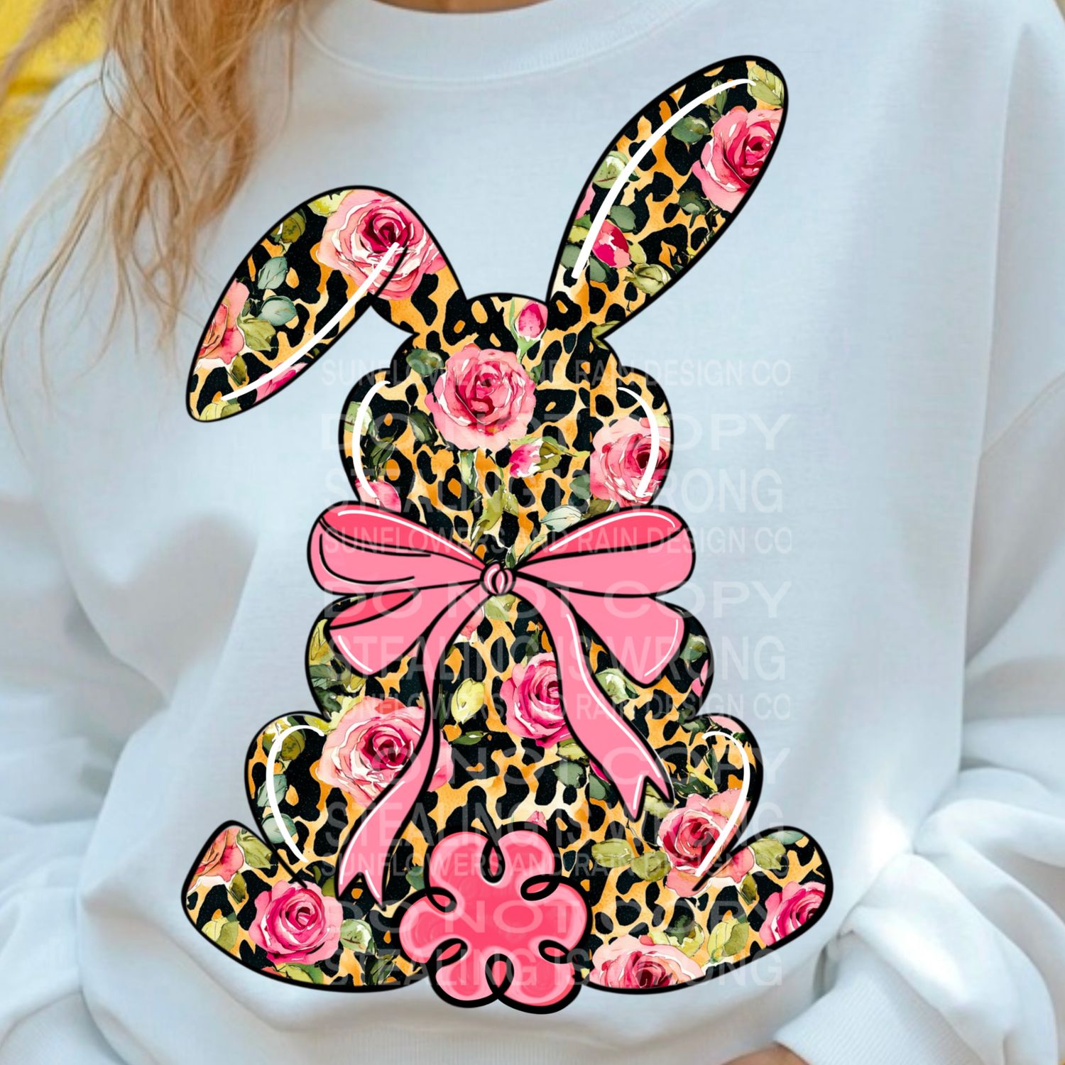 floral leopard print bunny png file for sublimation and dtf shirts. Digital download only.