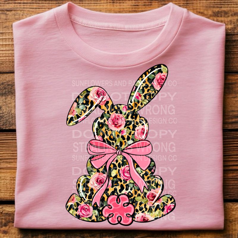 floral leopard print bunny png file for sublimation and dtf shirts. Digital download only.
