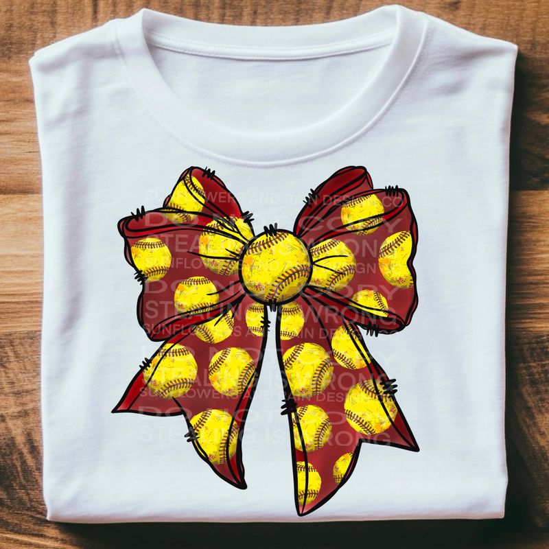 Softball bow png file for sublimation and dtf shirts. Digital download only.