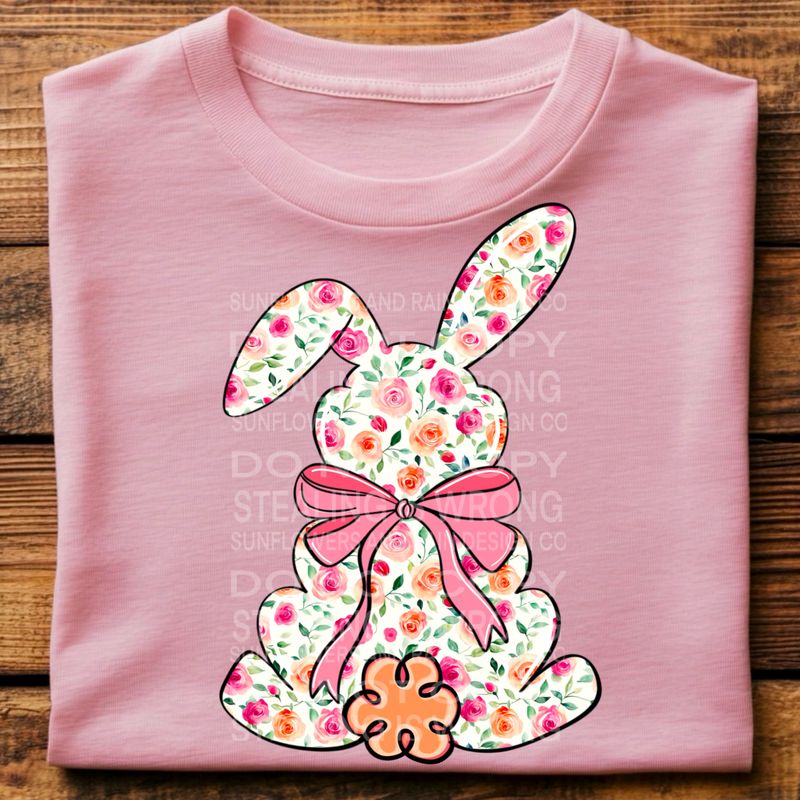 White floral bunny png file for sublimation and dtf shirts. Digital download only.