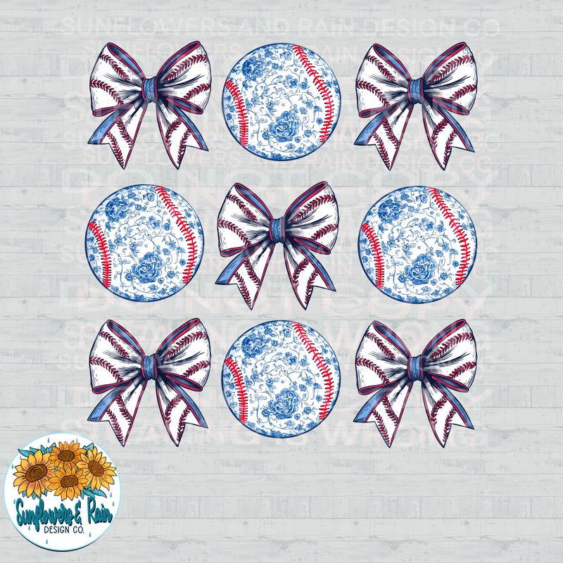 Coquette baseball blue flowers png file for sublimation and dtf shirts. Digital download only.