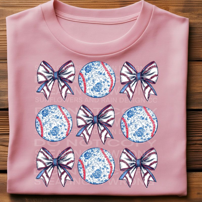 Coquette baseball blue flowers png file for sublimation and dtf shirts. Digital download only.