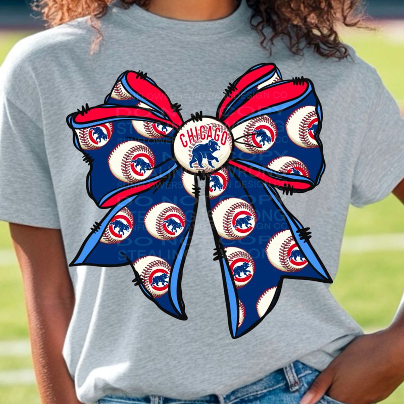 Cubs Coquette baseball bow. png file for sublimation and dtf shirts. Digital download only.