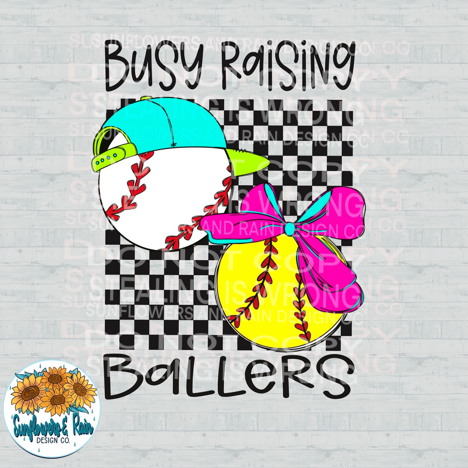 Busy raising ballers neon png file for sublimation and dtf shirts. Digital download only.