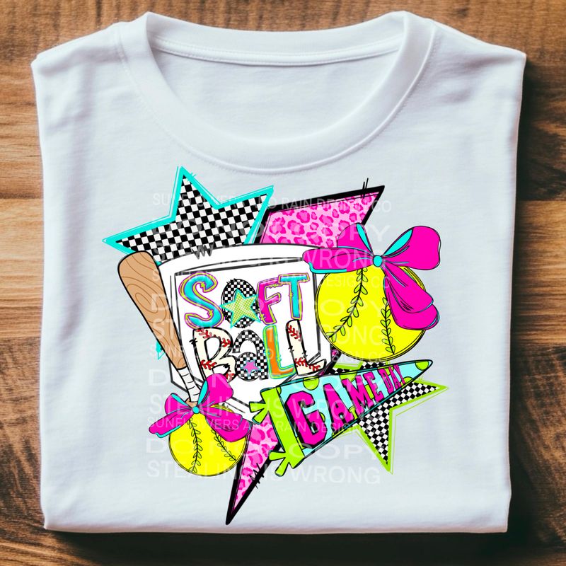 Softball coquette bow neon png file for sublimation and dtf shirts. Digital download only.