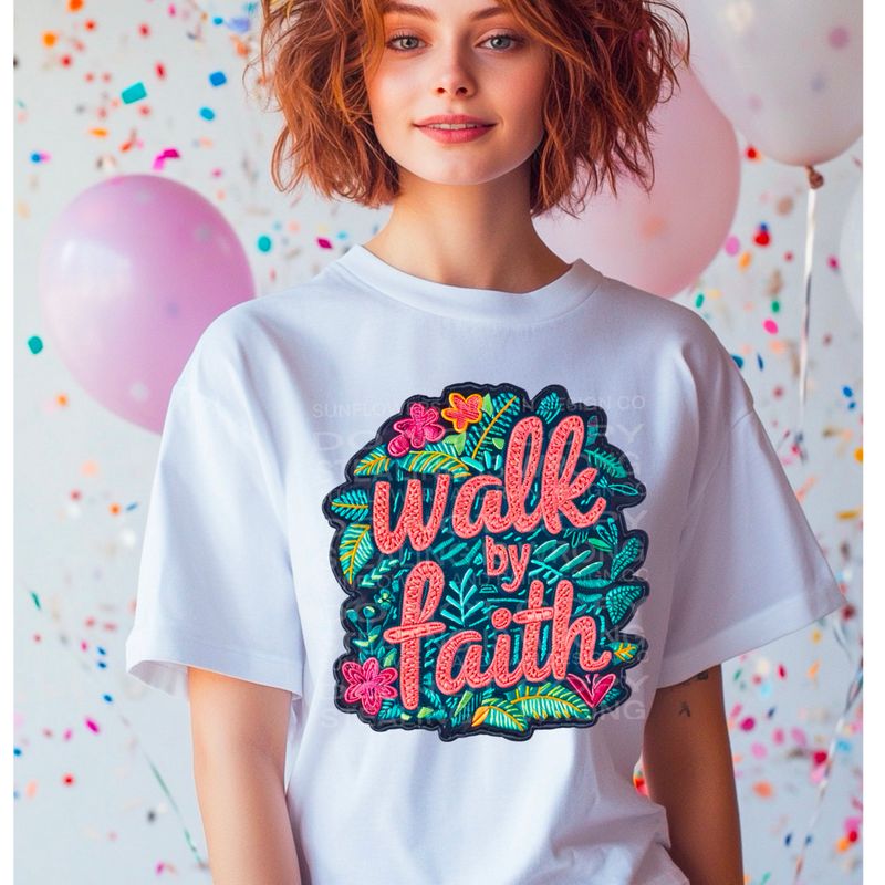Embroidered Walk by faith , Christian png file for sublimation and dtf shirts. Digital download only.