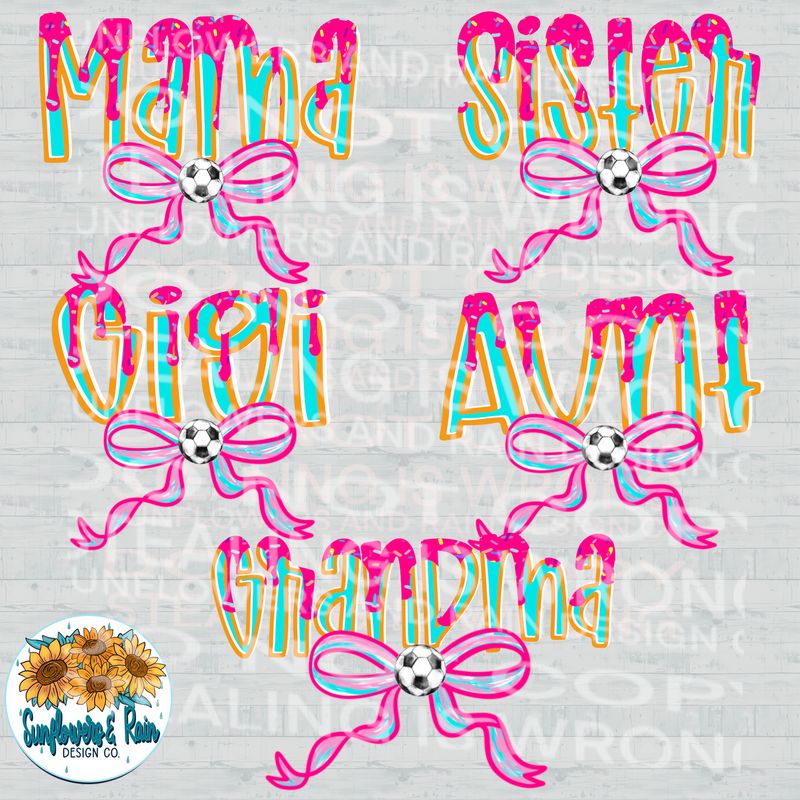Soccer ice cream drip, coquette bow bundle png file for sublimation and dtf shirts. Digital download only.