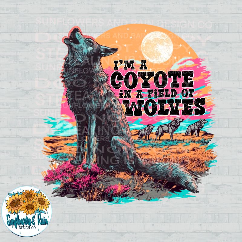 Coyote in a field of wolves file for sublimation and dtf shirts. Digital download only.