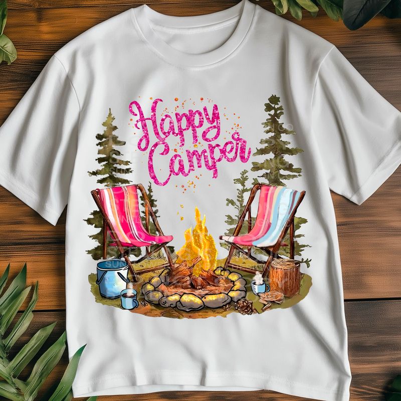 Happy Camper  png file for sublimation and dtf shirts. Digital download only.