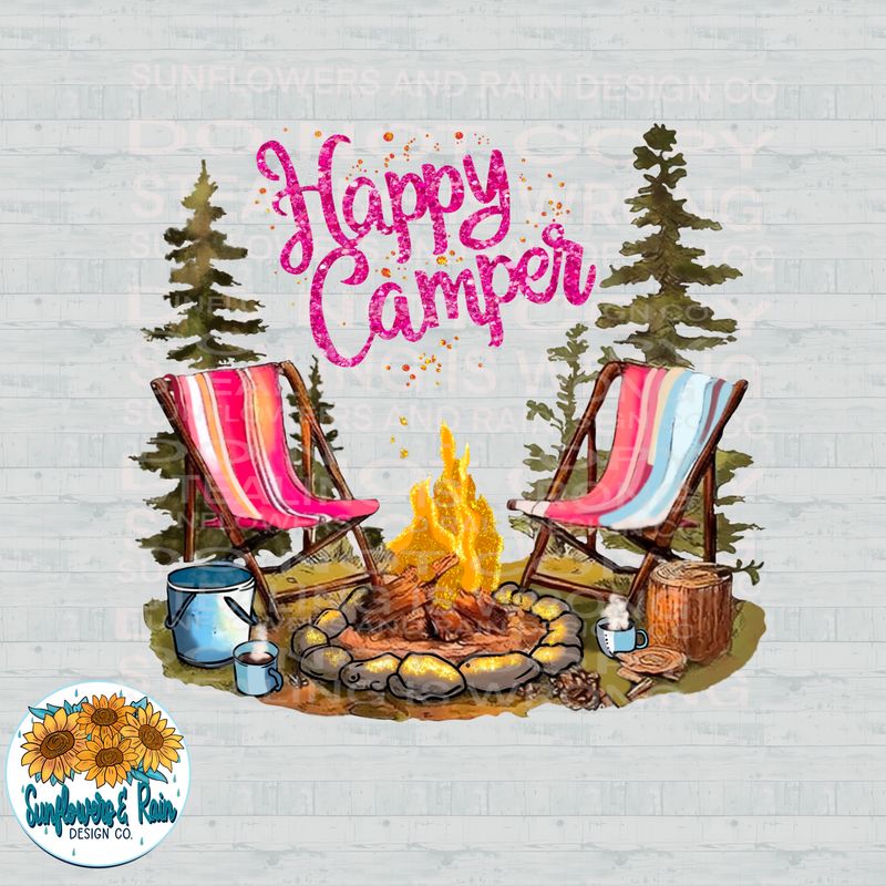 Happy Camper  png file for sublimation and dtf shirts. Digital download only.