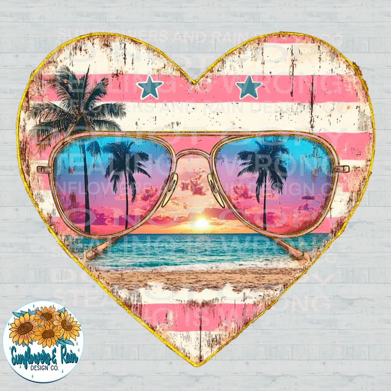 Sunglasses heart summer png file for sublimation and dtf shirts. Digital download only.