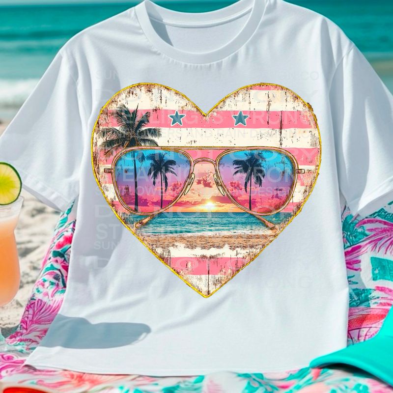 Sunglasses heart summer png file for sublimation and dtf shirts. Digital download only.