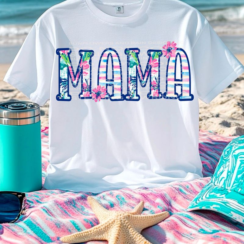 Mama beach theme png file for sublimation and dtf shirts. Digital download only.