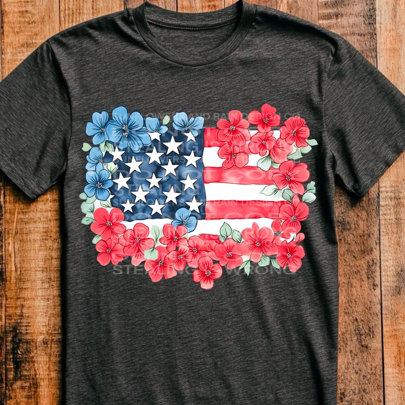 Flower flag USA  png file for sublimation and dtf shirts. Digital download only.