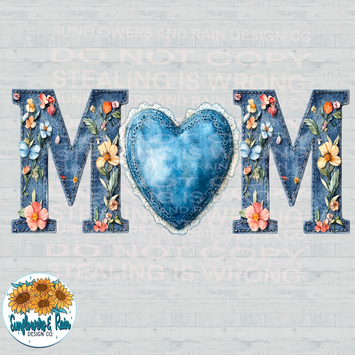 Mom Denim flowers png file for sublimation and dtf shirts. Digital download only.