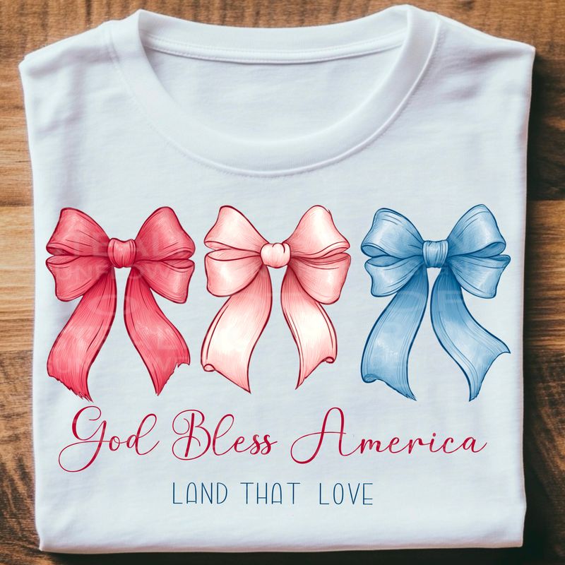 Coquette Bow God bless America file for sublimation and dtf shirts. Digital download only.