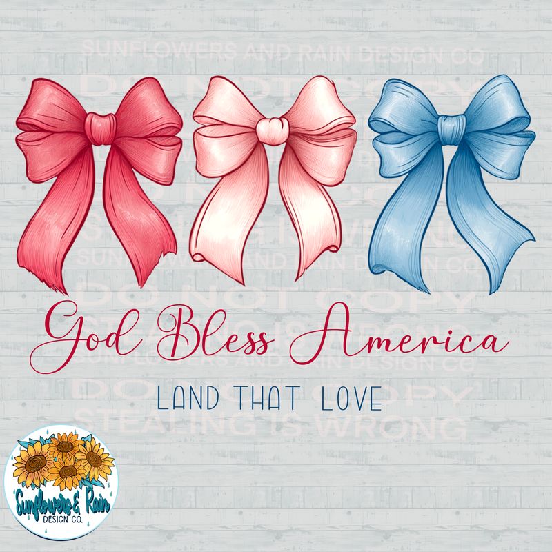 Coquette Bow God bless America file for sublimation and dtf shirts. Digital download only.