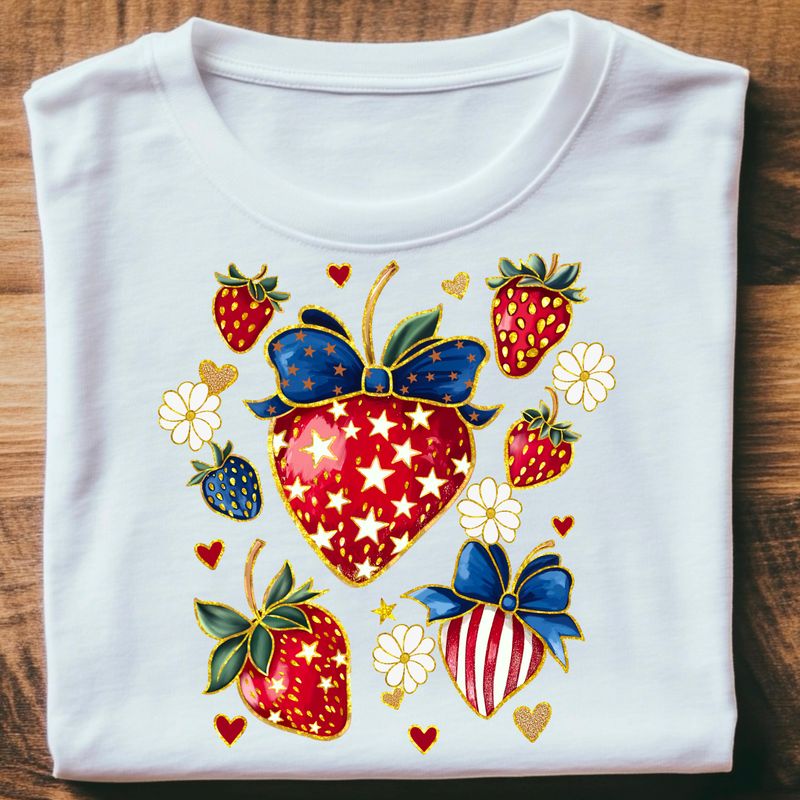 Strawberry 4th of July file for sublimation and dtf shirts. Digital download only.