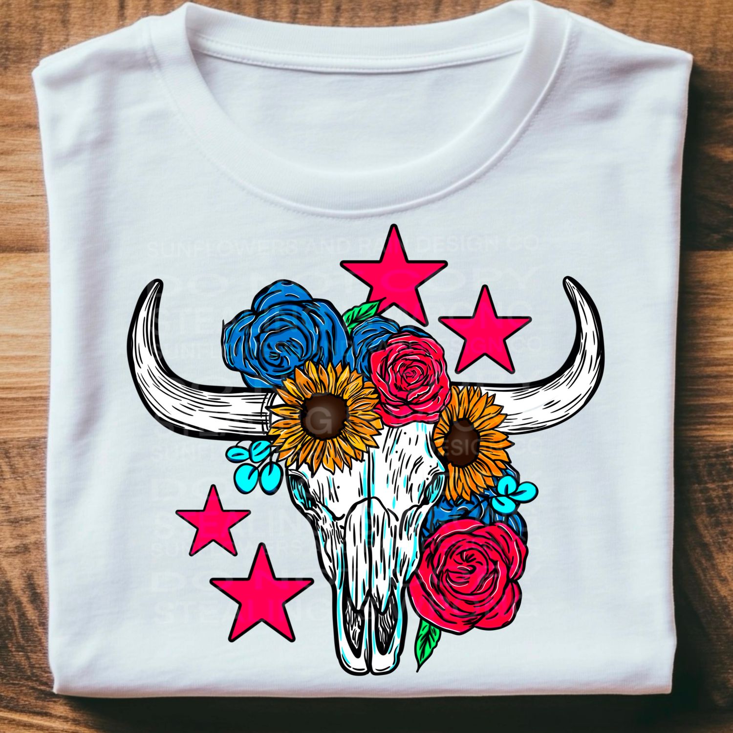 Bull skull red, white, blue  file for sublimation and dtf shirts. Digital download only.