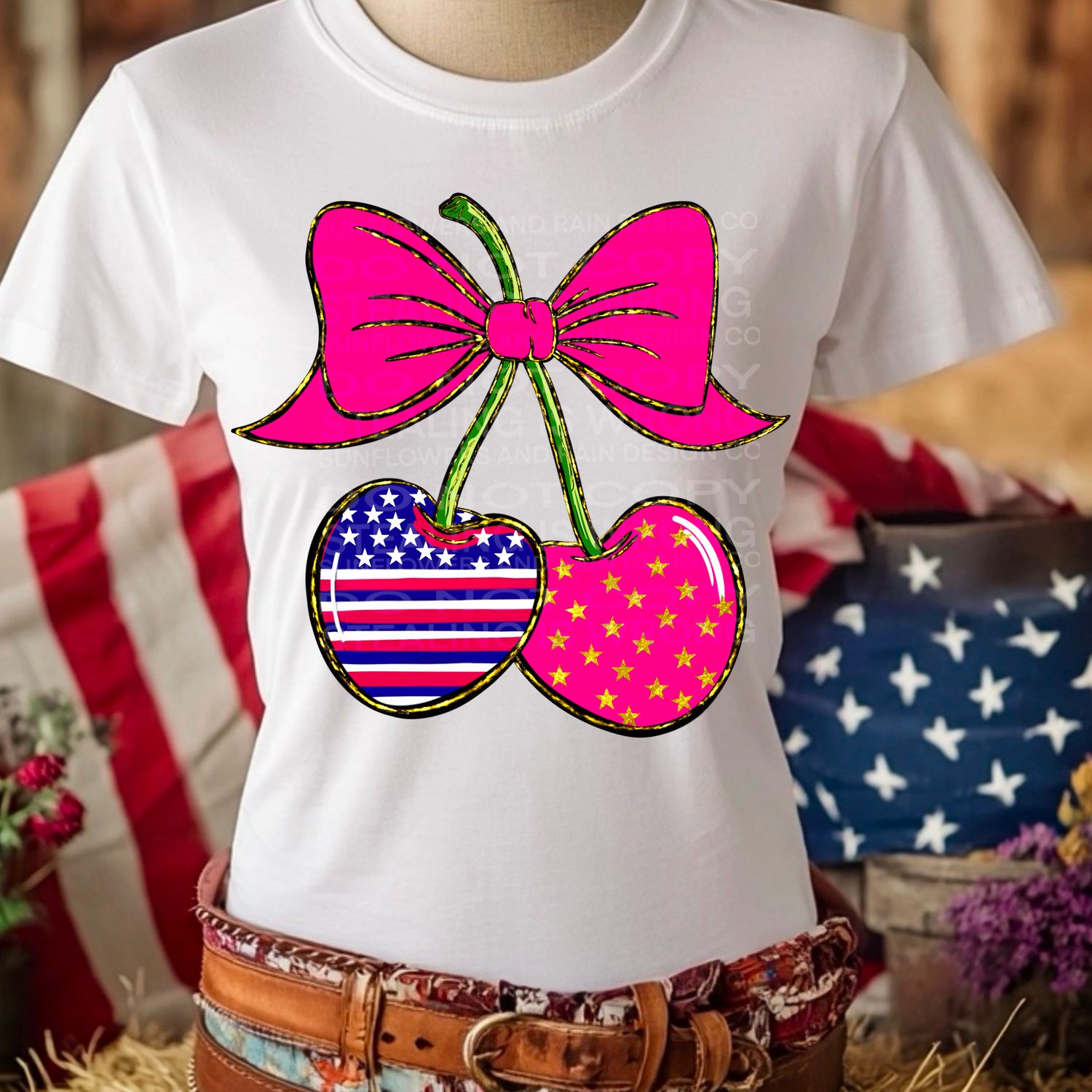 Cherrys flag USA file for sublimation and dtf shirts. Digital download only.