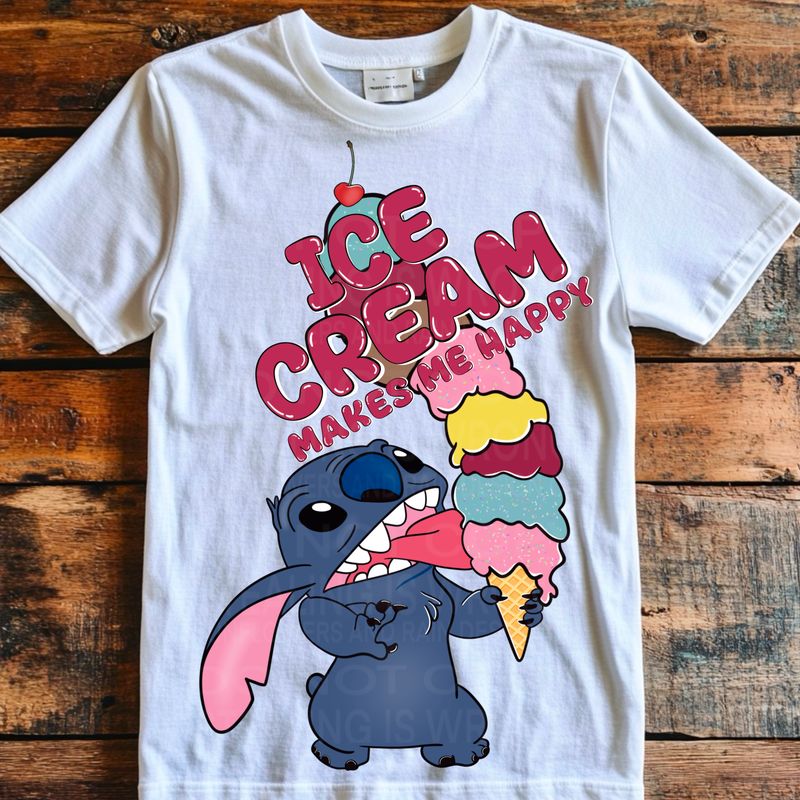 Stitch Ice cream makes me happy png file for sublimation and dtf shirts. Digital download only.