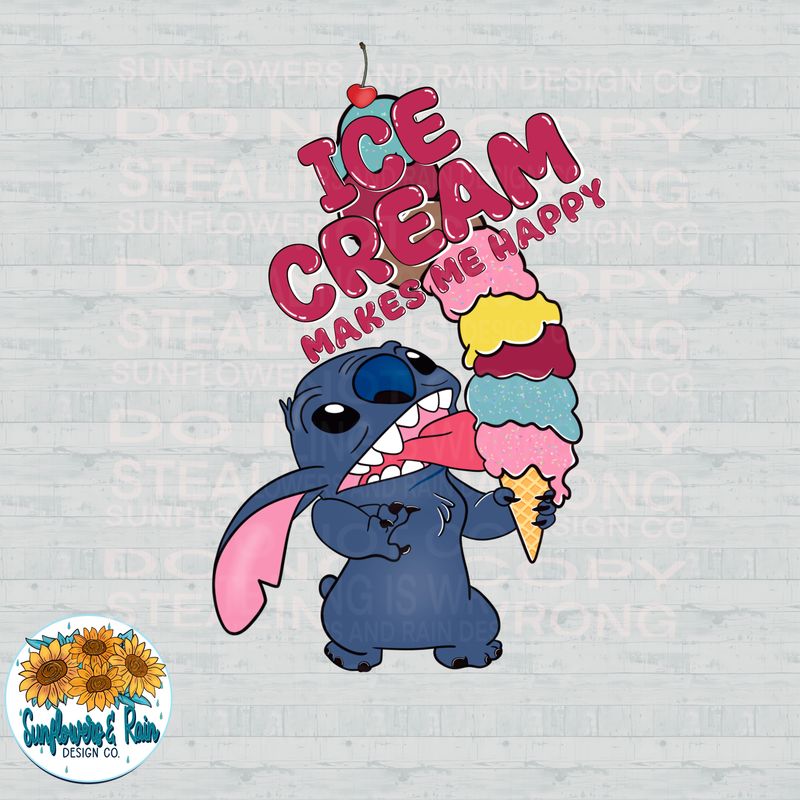 Stitch Ice cream makes me happy png file for sublimation and dtf shirts. Digital download only.