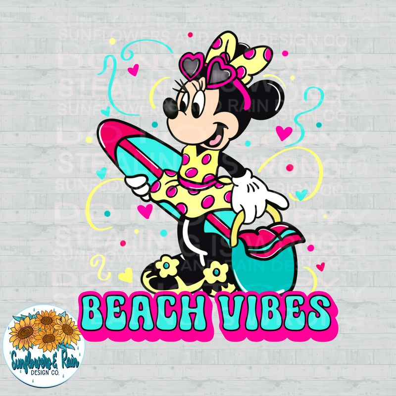 Minnie  beach vibes png file for sublimation and dtf shirts. Digital download only.