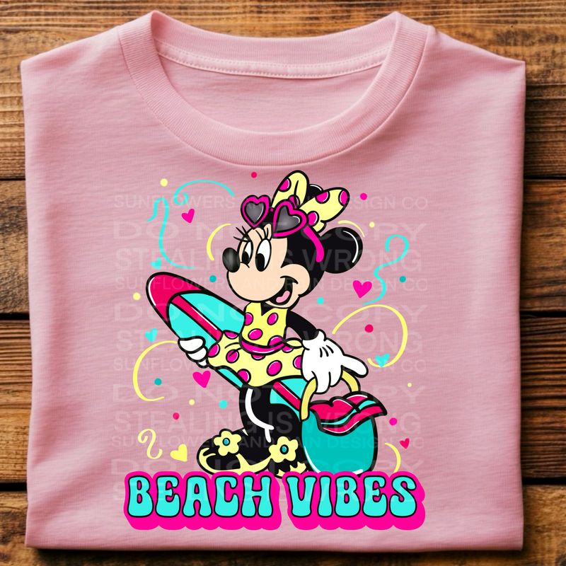 Minnie  beach vibes png file for sublimation and dtf shirts. Digital download only.