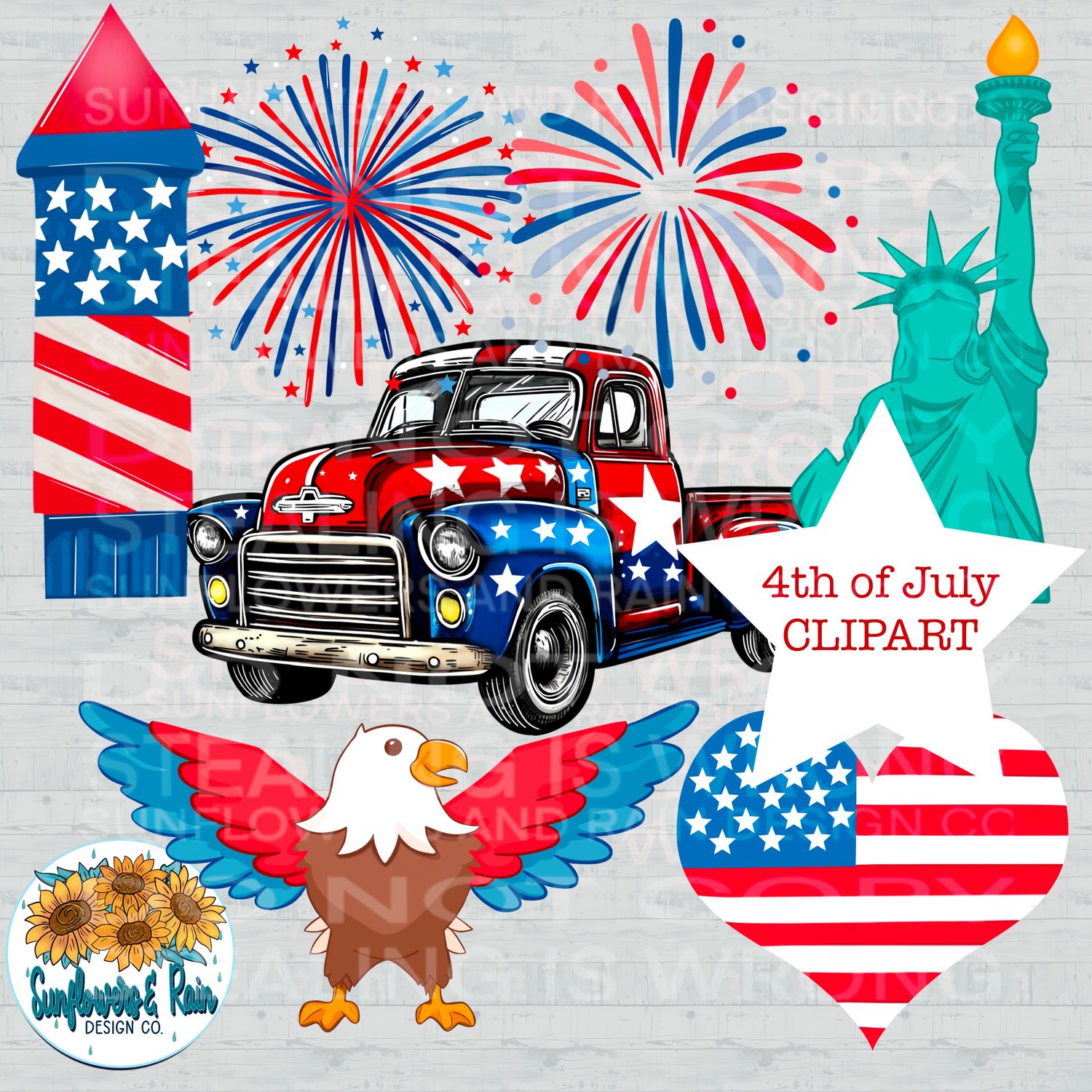 Fourth of July clipart 4 files included bundle  Digital download only.