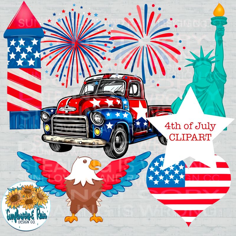 Fourth of July clipart 4 files included bundle  Digital download only.