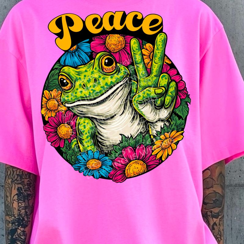 Peace frog png file for sublimation and dtf shirts. Digital download only.
