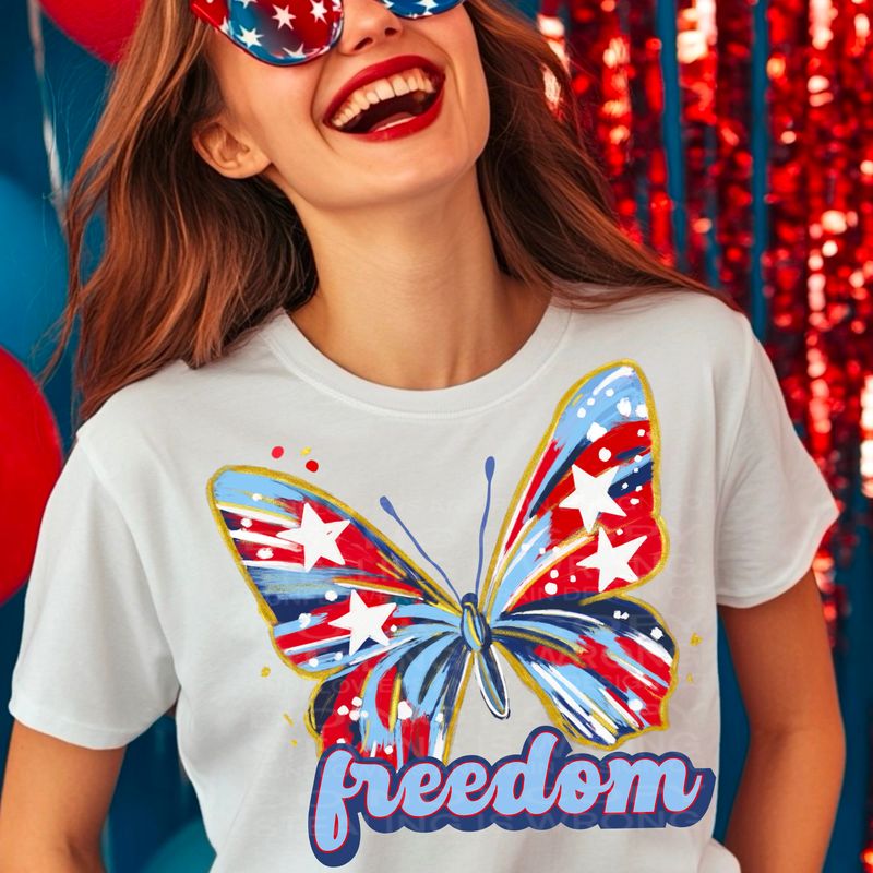 Butterfly Freedom 4th of July png file for sublimation and dtf shirts. Digital download only.