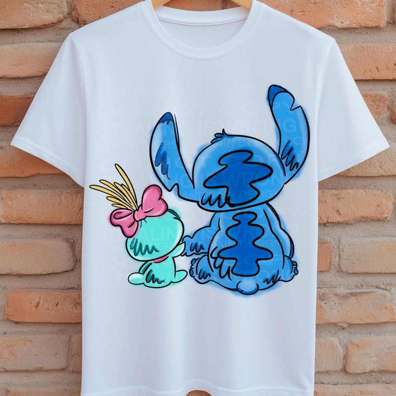 Stitch watercolor png file for sublimation and dtf shirts. Digital download only.