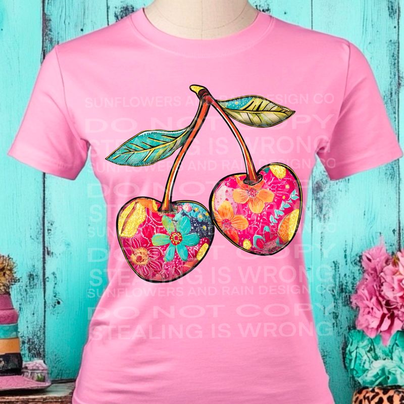 Flower cherries png file for sublimation and dtf shirts. Digital download only.