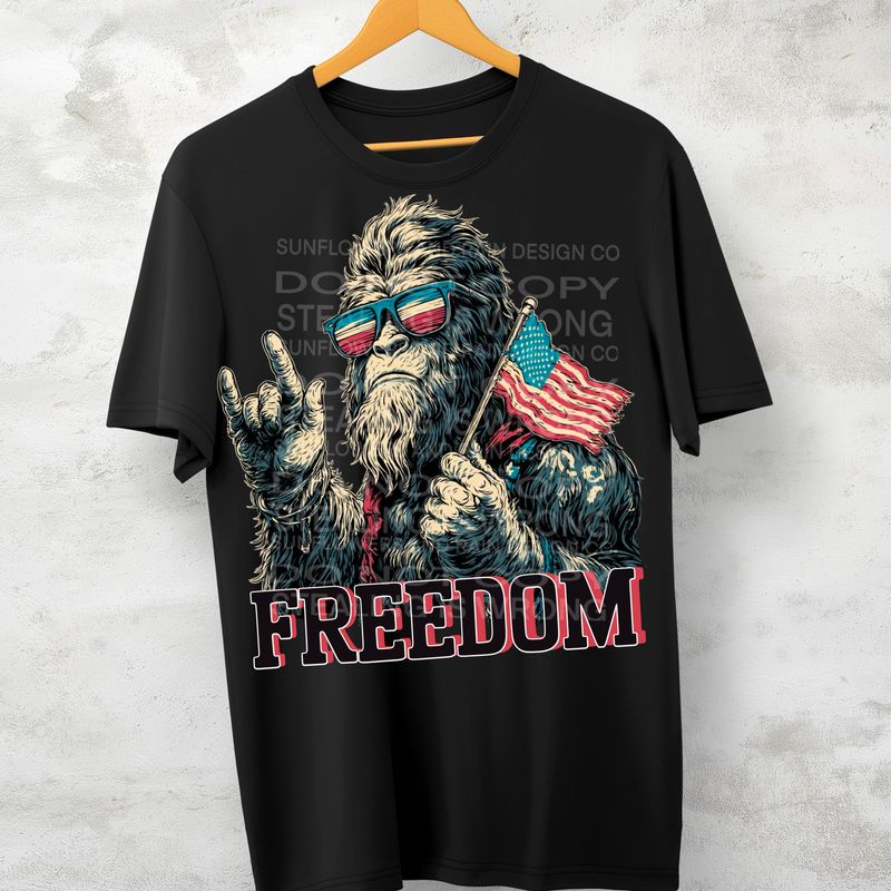 Bigfoot freedom png file for sublimation and dtf shirts. Digital download only.