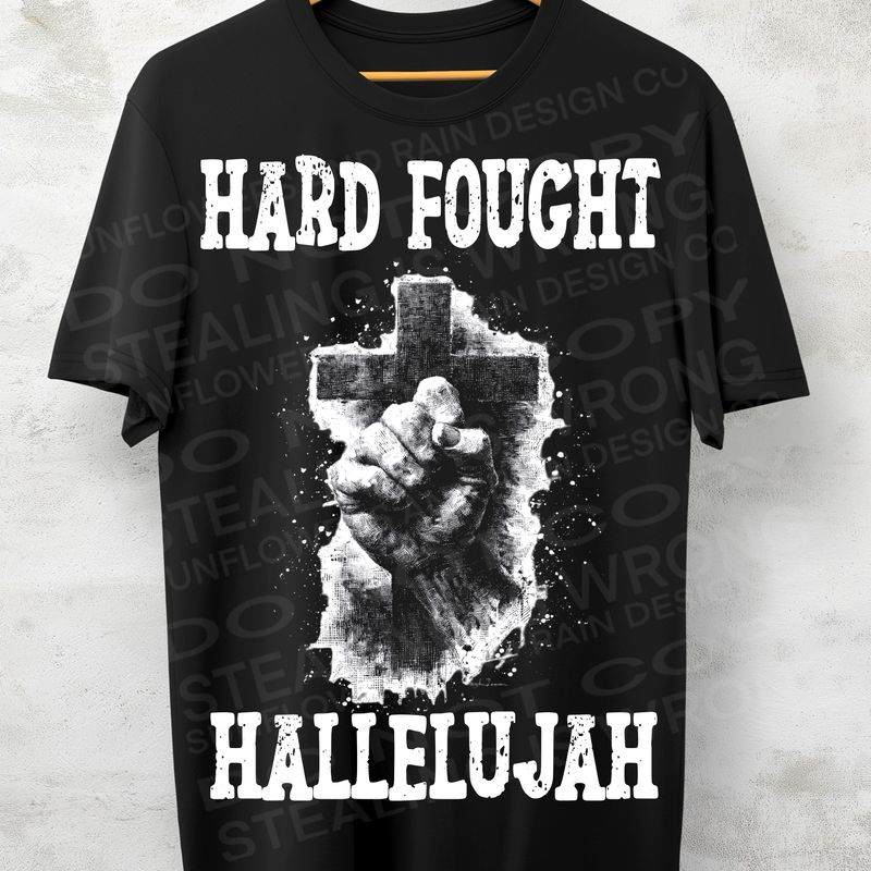 Hard fought Hallelujah png file for sublimation and dtf shirts. Digital download only.