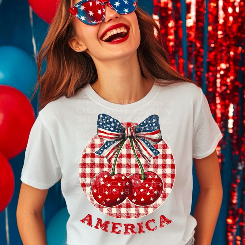 America cherries png file for sublimation and dtf shirts. Digital download only.