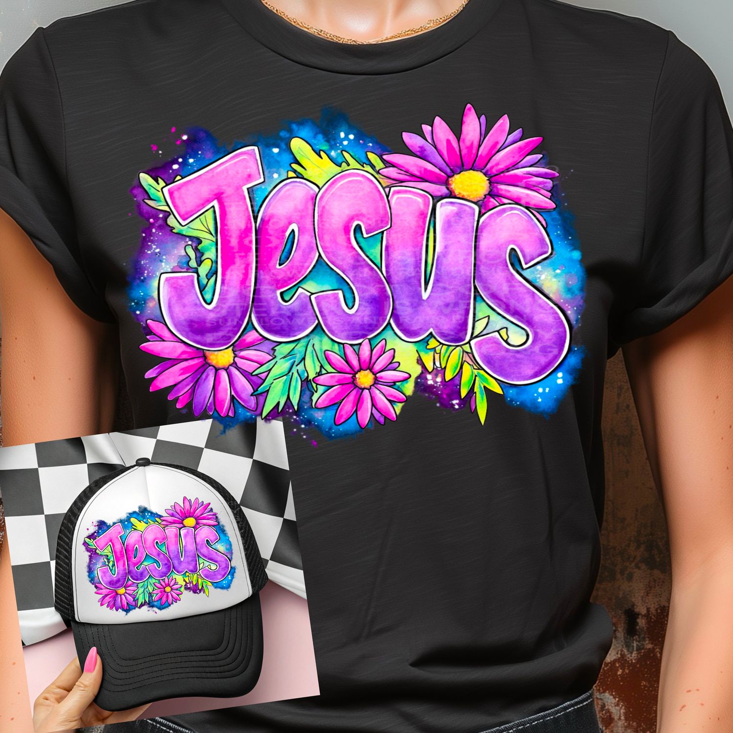 Jesus purple with flowers bow png file for sublimation and dtf shirts. Digital download only.